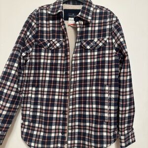 Navy and White Plaid Button-Up Shirt